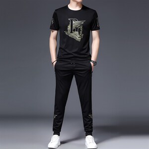 爸爸冰丝夏装套装2023新款中老年运动套装男士父亲短袖t恤休闲服图片