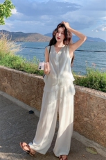 现货蕾丝拼接无袖马甲阔腿裤两件套套装女，女装套装/套裙，韩蔻秀