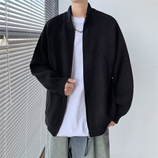 秋冬慵懒风简约百搭纯色重磅拉链休闲宽松毛衣美拉德针织立领开衫，男装针织衫/毛衣，星座601-1