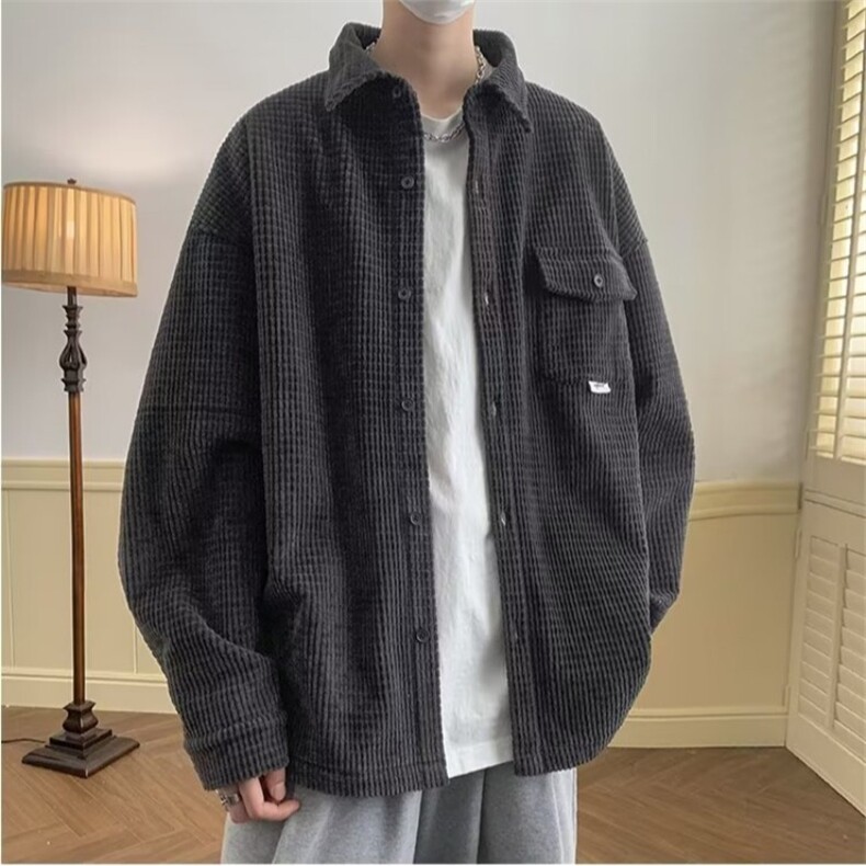 简约衬衫男长袖冬季潮流宽松百搭灯芯绒衬衣痞帅外套寸衫衣服慵懒，男装衬衫，星座506A