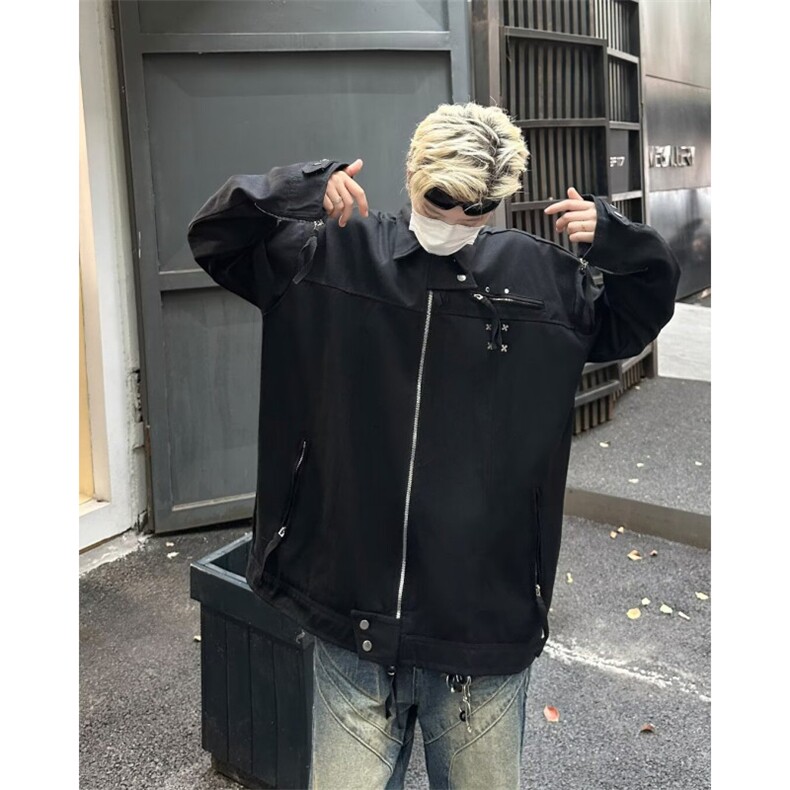 美式复古金属机能牛仔夹克外套男女宽松休闲秋季9320P73,男装工装外套,星座410-2