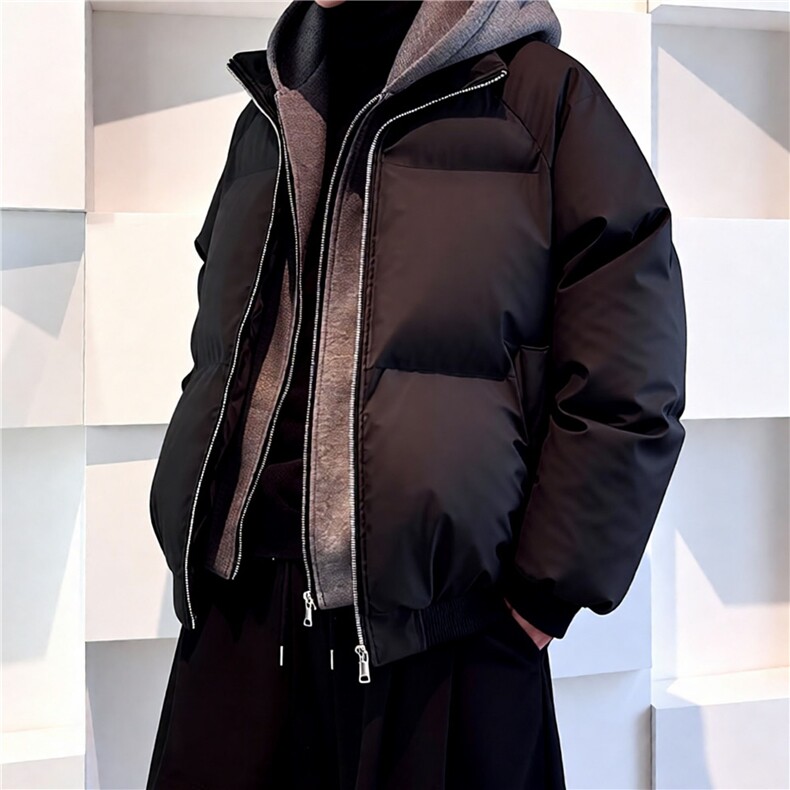 MY29-特P78美式假两件pu皮短款棉服冬季加厚工装棉袄连帽外套图片