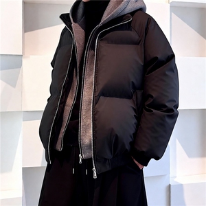 MY29-特P78美式假两件pu皮短款棉服冬季加厚工装棉袄连帽外套图片
