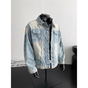 水洗提花牛仔夹克美式潮牌翻领工装外套休闲上衣 JK3572 特P74图片