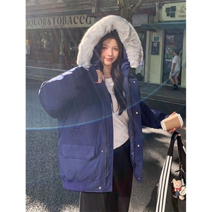 灰色女装毛领羽绒服中长款冬加厚工装派克服羽绒外套 MA25图片