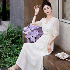 气质名媛连衣裙女2023夏季新款高级感精致收腰显瘦别致绝美长裙子，女装连衣裙，蝶眷