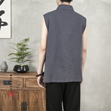 风男装棉麻男士无袖汉服外套T008P70，男装民族服装，钱塘802