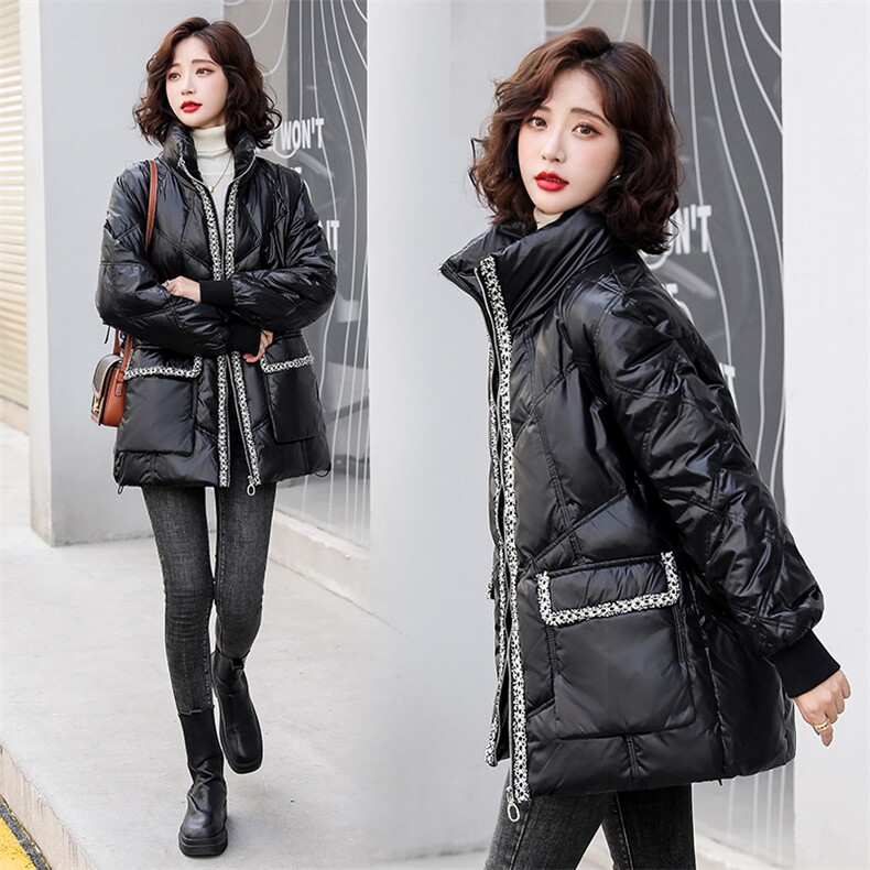 2024年冬季新款短款亮面90绒羽绒服插肩袖长袖简约厚外套，女装羽绒服，沫晗依美