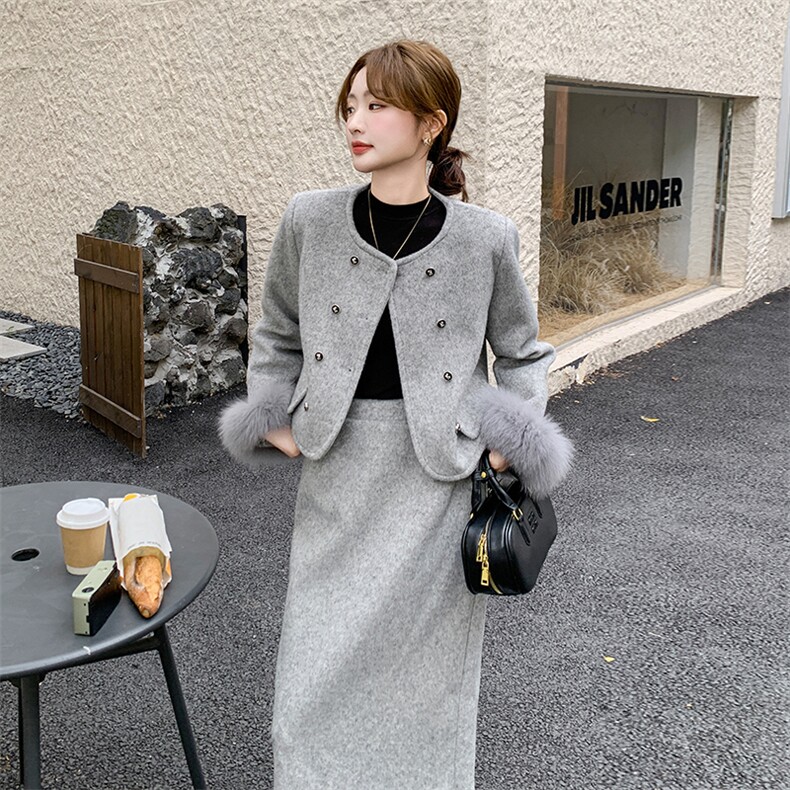 有货【新品】 时尚减龄小香风羽绒服袖口真毛663#-P295-K398图片