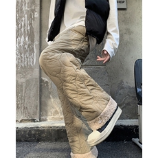 羊羔绒羽绒棉裤男冬季加厚抗寒直筒休闲裤美式复古运动长裤，男装休闲裤，星座410-7