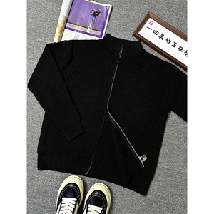 重磅秋冬北极绒双拉链毛衣开衫美式复古休闲慵懒风宽松针织衫外套,男装针织衫/毛衣,电商A486