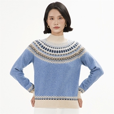 民族风纯山羊绒衫女圆领双股加厚毛衣秋冬时尚拼色针织打底衫，女装羊绒衫，巾兮羊绒