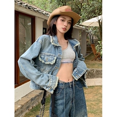磨破做旧复古牛仔外套女宽松显瘦韩系oversize休闲上衣NZ055-P88，男装工装外套，星座911-3