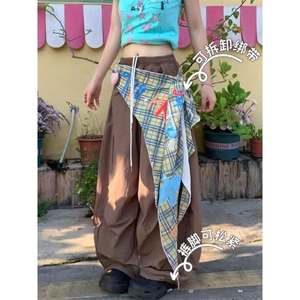 【有货】D1303-特批45美式复古辣妹宽松高腰屁帘拼接工装裤女2025图片