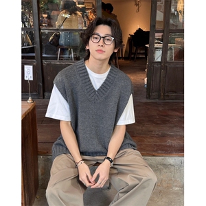 1501-3 MJ07-P58 宽松落肩灰色马海毛马甲无袖背心图片