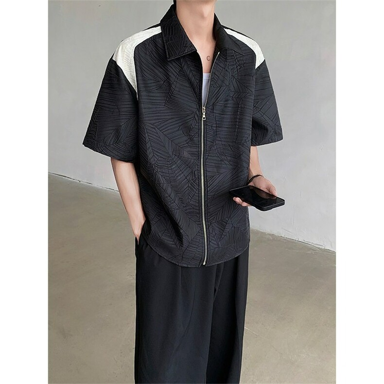 GS6175P48韩版宽松拼色衬衫潮男垫肩小众衬衣男，男装衬衫，星座1108-5