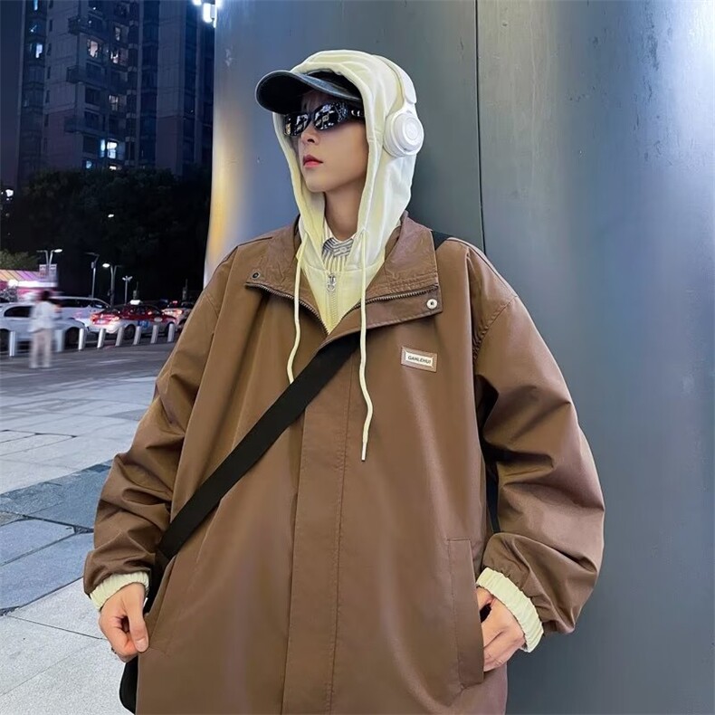 假两件外套男士秋季2023宽松夹克上衣青少年春秋款冲锋衣 JX139图片