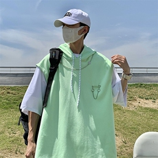 连帽撞色假两件潮流半袖宽松3XL大码个性短袖有送链子T1070-P32，男装T恤，星座512-2