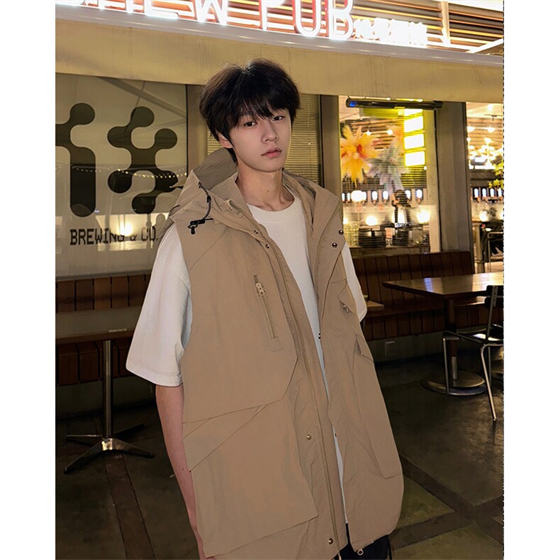 8XL-M四季工装外套街头机能口袋连帽防水无袖马甲坎肩JK1316P78,男装夹克,电商D206-1