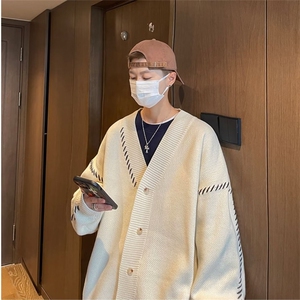 开衫毛衣男士秋冬潮牌V领针织衫外套慵懒风休闲毛线衣MY721 P38图片