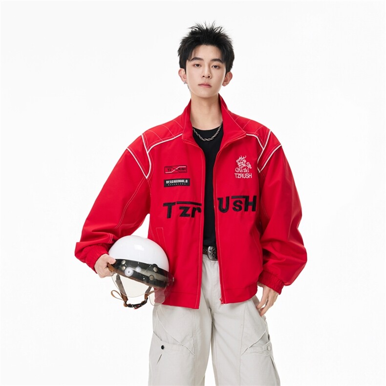 美式休闲夹克春秋设计感男女同款立领刺绣短款机车外套，男装夹克，星座216-1