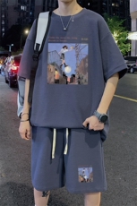！2025夏季新款男士华夫格短袖T恤套装学生一套HTZ86P50，男装T恤，电商B220