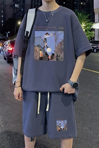 ！2025夏季新款男士华夫格短袖T恤套装学生一套HTZ86P50图片