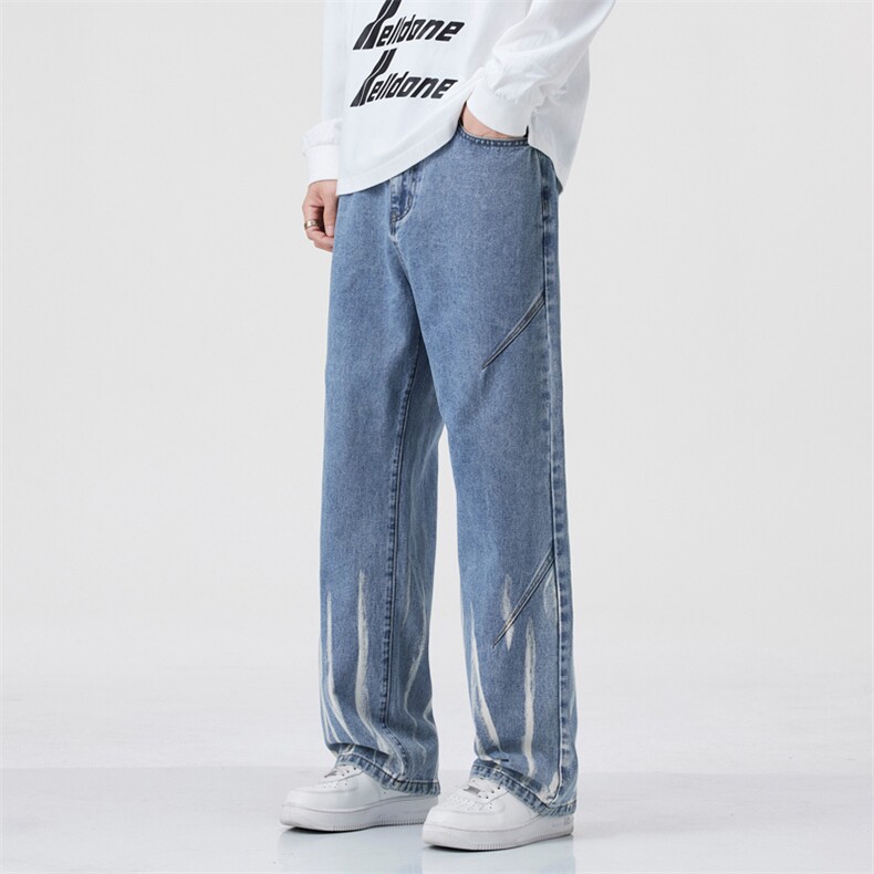 美式复古扎染牛仔裤男春季vibe高街休闲痞帅直筒长裤子J8082-P45,男装牛仔裤,星座509