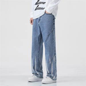 美式复古扎染牛仔裤男春季vibe高街休闲痞帅直筒长裤子J8082-P45图片