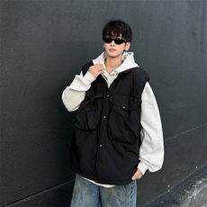美式复古潮牌大口袋纯色马甲男宽松加厚保暖无袖坎肩棉服MJ51P68，男装背心/马甲，星座1013-1