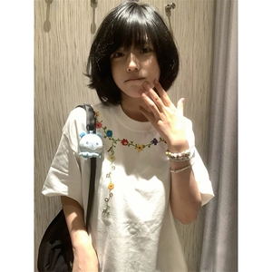 万针全刺绣工艺抖音得物高品质260克重磅纯棉双纱美式高街短袖T恤图片