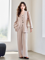 现货！秋季新款洋气时尚宽松版大口袋老钱风气质款西装三件套裤女，女装套装/套裙，宝儿家