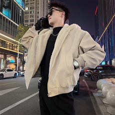 AY131/P158控208冬季社会小伙百搭加绒重磅连帽座山雕外套男白首，女装短外套，星座305B-1