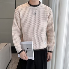 波浪纹毛衣男秋冬款毛衫衣服假两件线衣内搭半高领针织衫S568，男装针织衫/毛衣，星座1116A-2（原606A-1）