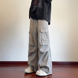 大理石纹褶皱伞兵工装裤男秋季潮牌复古设计感美式阔腿休闲长裤子图片