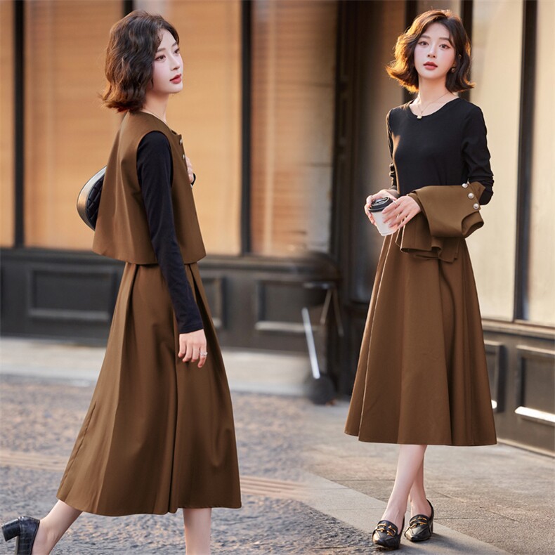 港风气质御姐范长裙两件套2025早春新款女流行显瘦轻熟职业套装潮，女装套装/套裙，意芙