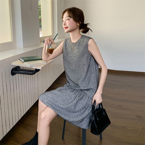 复古小香风无袖连衣裙女2025夏季新款韩版减龄灰色显瘦减龄短裙子图片