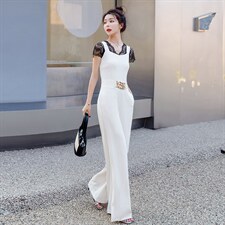 2024年夏季韩版通勤时尚潮流蕾丝上衣+连体裤两件套图片