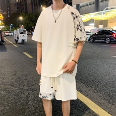 2025夏季新风冰丝垂感拼色T恤宽松休闲五分套装男TZ622P69控118，男装T恤，电商C305A