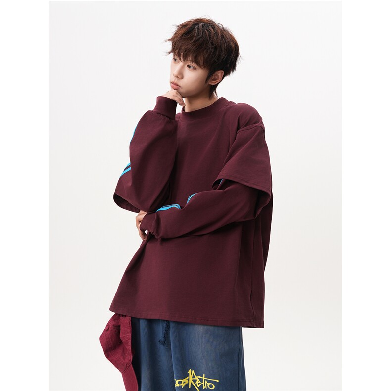 8XL-M假两件条纹长袖t恤男运动风百搭上衣CX3010-特P40,男装T恤,电商D206-1