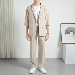 TW052-P95 2025夏季时尚七分袖九分裤两件西服套装痞帅西装图片
