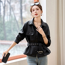 皮衣外套女2025年新款春秋高级感小个子收腰修身显瘦短款翻领夹克，女装皮衣，布芭啦