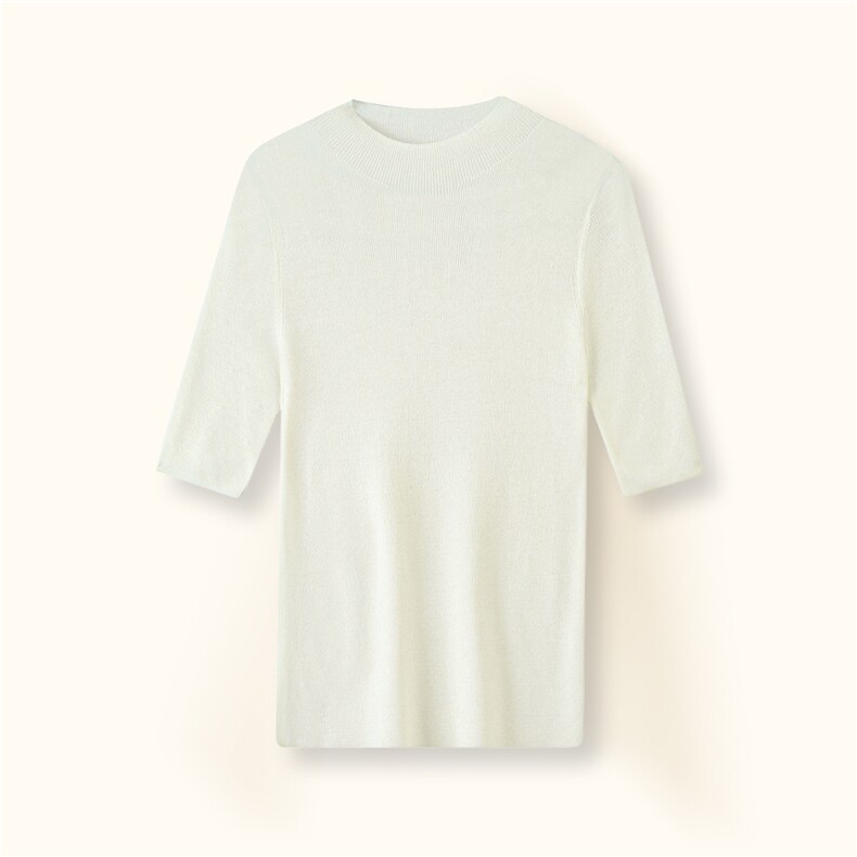 2025秋冬百搭时尚简约圆领短袖针织衫，女装针织衫/毛衣，万禾羊绒