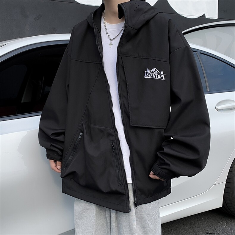 秋冬男连帽夹克衫侧边开叉字母印花冲锋衣外套JK9283P68,男装夹克,星座1013-1