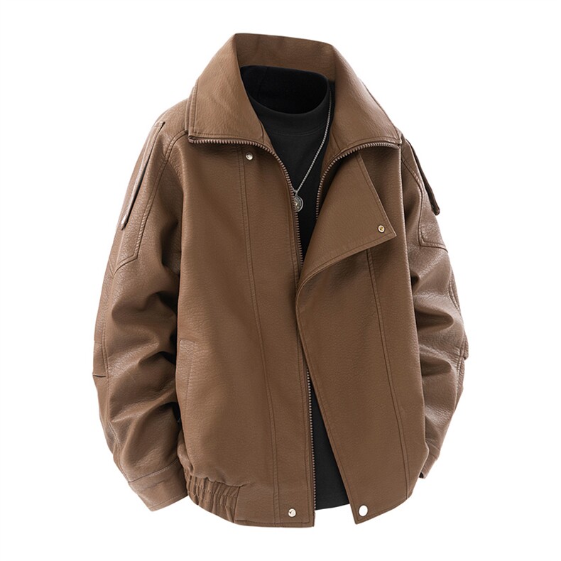 得物二开嘻哈街头机车服男士PU皮衣宽松潮牌外套痞帅JK1191-P90,男装皮衣,星座1103-3