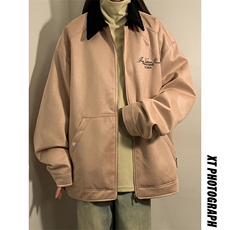 麂皮刺绣撞色翻领小外套男女同款中性夹克JK002-P75108，男装夹克，电商A132（原电商B245）