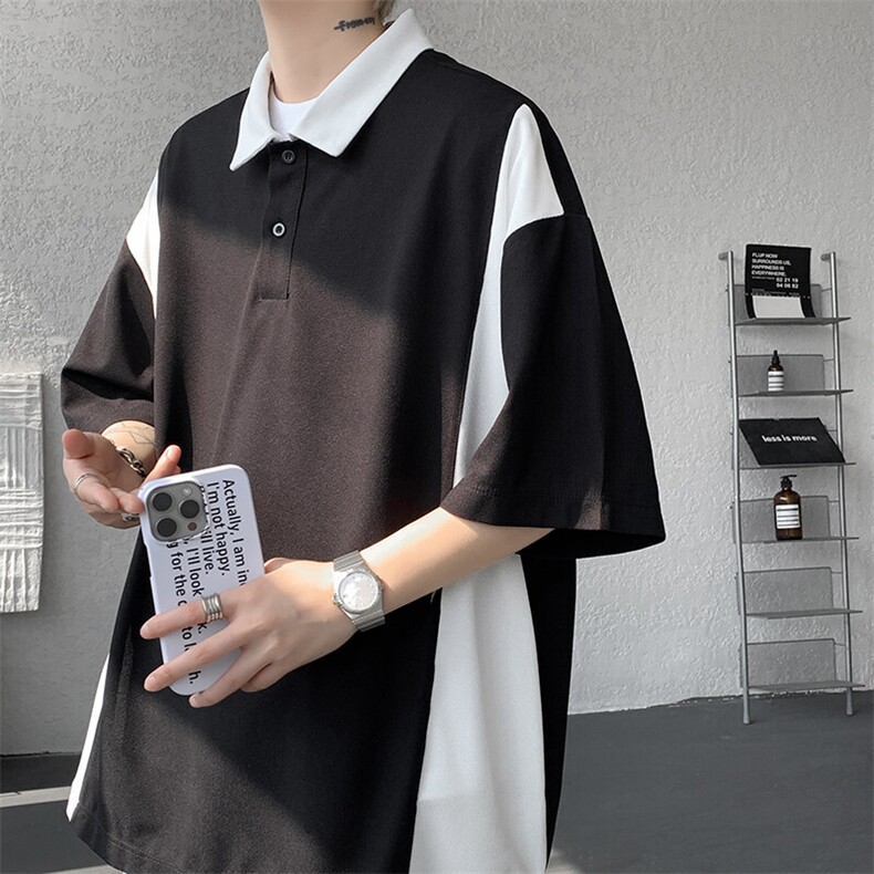 8XL-M拼接撞色短袖t恤男款夏季新款半袖POLO衫加肥加大码DT004P38图片