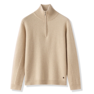 秋季新款纯色针织半高拉链套头上衣时尚百搭,男装羊绒套衫,昭美纯山羊绒