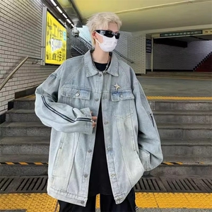 美式复古水洗牛仔外套男春季设计感潮牌高街情侣宽松休闲百搭夹克图片