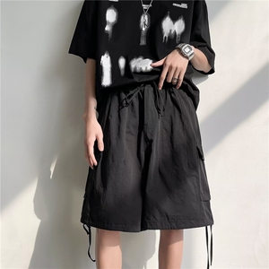 日系卡其色工装短裤男士夏季宽松大码五分裤男女潮牌阔腿休闲中裤图片